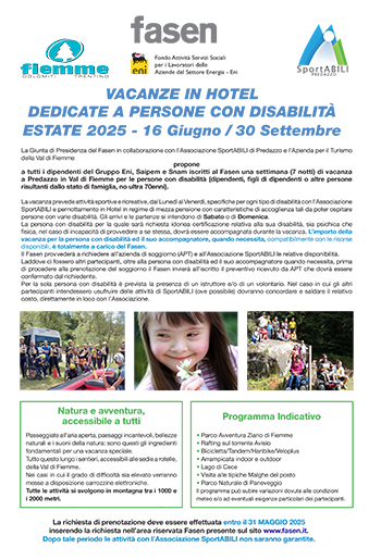 VACANZE E ATTIVITÀ PER PERSONE CON DISABILITÀ > IL FASEN A SOSTEGNO DELLE FAMIGLIE