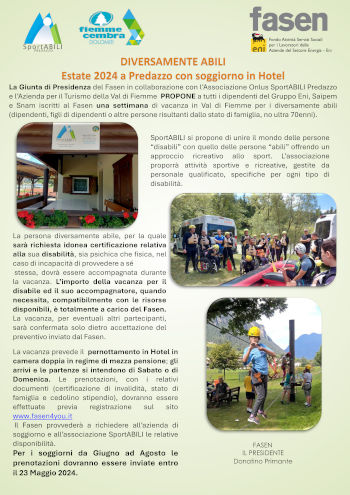 VACANZE E ATTIVITÀ PER PERSONE CON DISABILITÀ > IL FASEN A SOSTEGNO DELLE FAMIGLIE