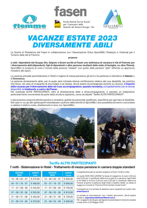 VACANZE E ATTIVITÀ PER DIVERSAMENTE ABILI > IL FASEN A SOSTEGNO DELLE FAMIGLIE
