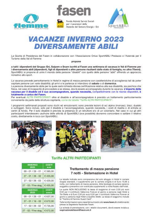 VACANZE E ATTIVITÀ PER DIVERSAMENTE ABILI > IL FASEN A SOSTEGNO DELLE FAMIGLIE